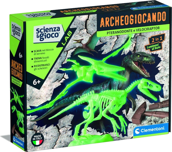 Immagine prodotto Clementoni Laboratorio di scienze-Archeogiocando Pteranodon e Velociraptor-Dinosauri, Kit di fossili per