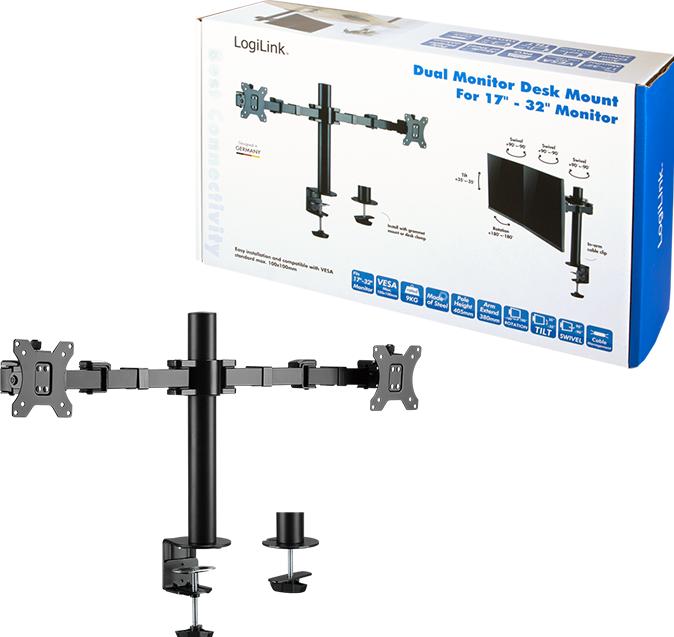 Produktbild LogiLink 2-Fach Monitorhalterung 17 - 32"Ärmlaenge verstellbar (Tisch, 32")