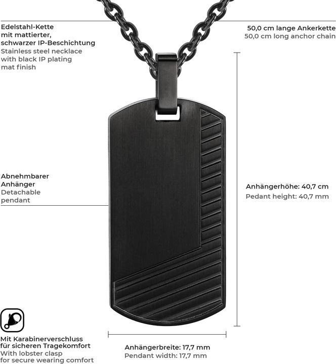 Produktbild True Rebels Herren Edelstahl schwarz 50,0 cm - 50 (Edelstahl, 50 cm)