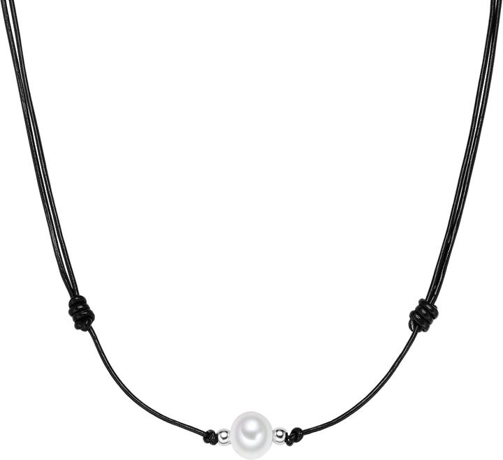 Image du produit Valero Pearls Femme cuir véritable Perle de culture d'eau douce noire 75,0 cm - 3056 (Cuir véritable, 75 cm)