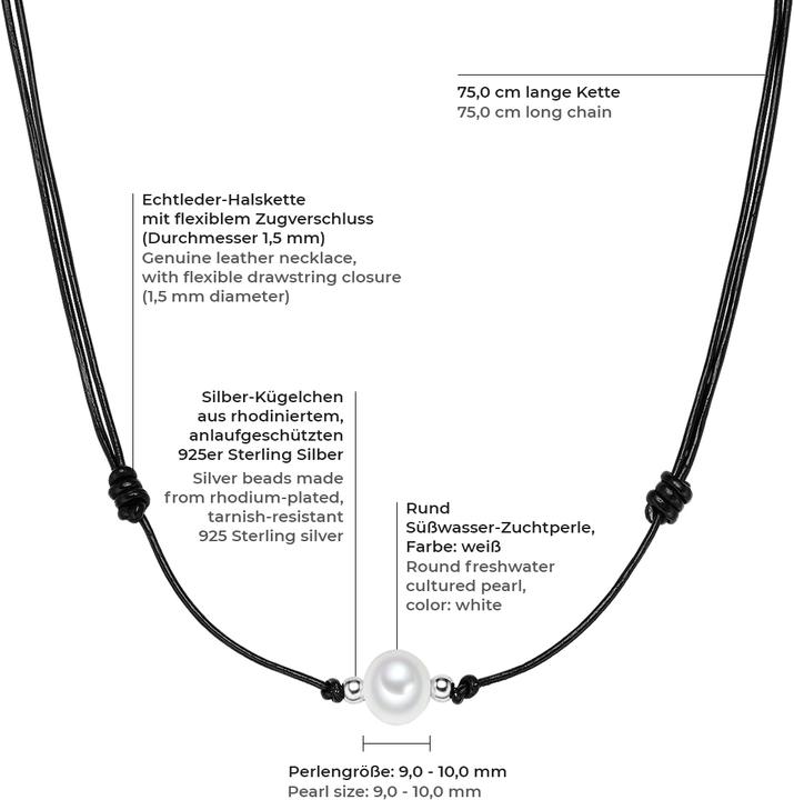 Image du produit Valero Pearls Femme cuir véritable Perle de culture d'eau douce noire 75,0 cm - 3056 (Cuir véritable, 75 cm)