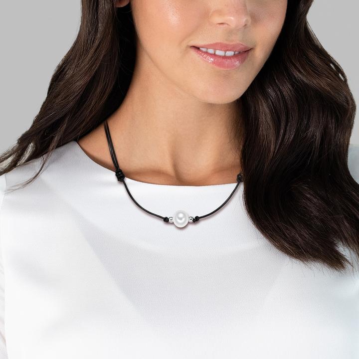 Image du produit Valero Pearls Femme cuir véritable Perle de culture d'eau douce noire 75,0 cm - 3056 (Cuir véritable, 75 cm)