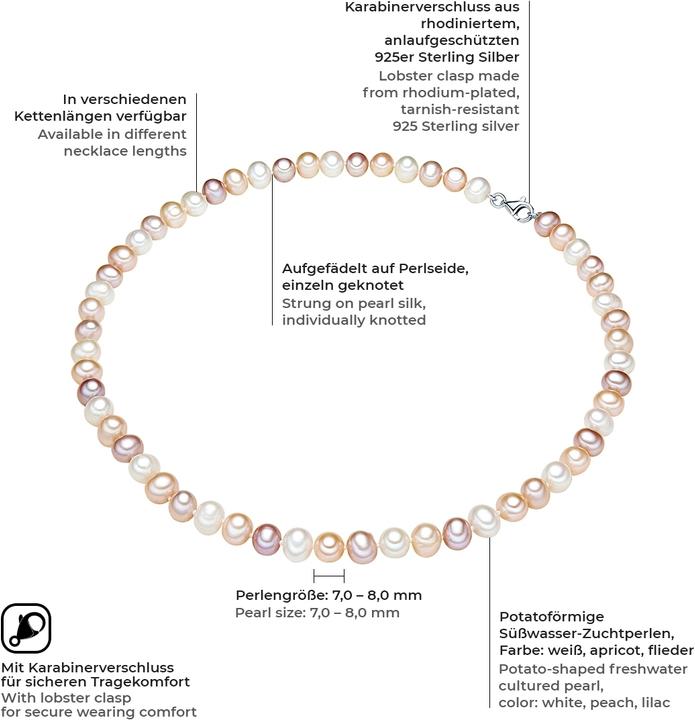 Immagine prodotto Valero Pearls Donna in argento sterling con perle d'acqua dolce coltivate - 3832 (Argento, 45 cm)