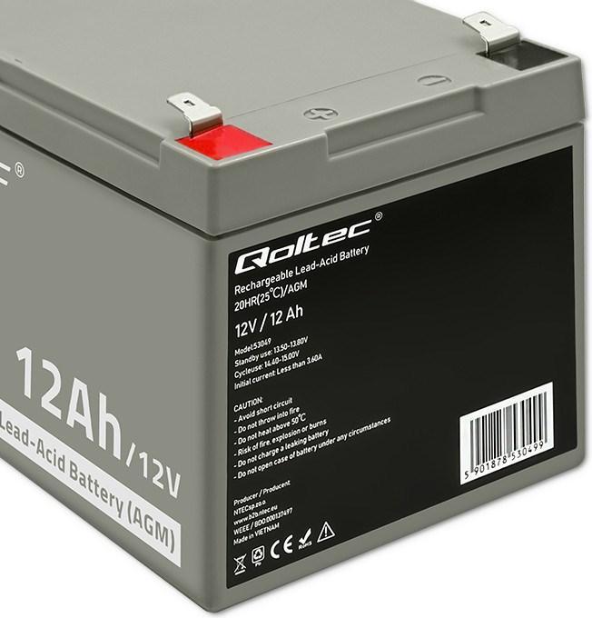 Actual product image Qoltec 53049 AGM battery| 12V| 12Ah - Battery - 12.000 mAh (12 V, 12 Ah)