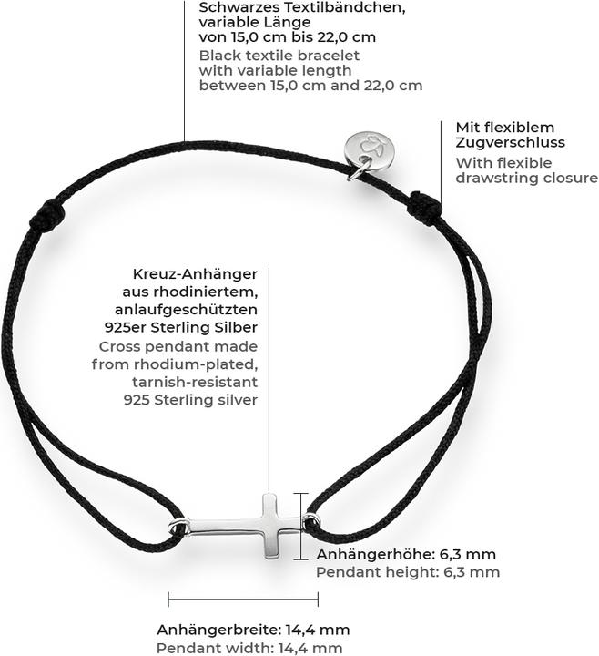 Actual product image Glanzstücke München Ladies cross sterling silver 15.0 - 22.0 cm, flexible adjustable - 6118 (22 cm, Sterling Silver)