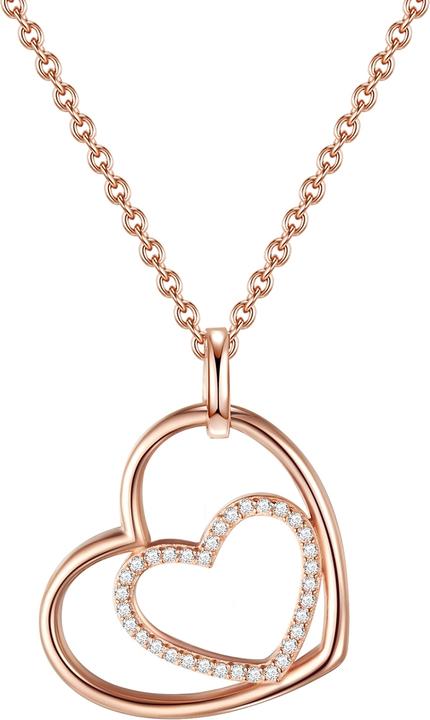 Immagine prodotto Rafaela Donata Catena da donna con cuore in argento sterling e zirconia rosa oro 42,0 cm di base + 5,0 cm di (Argento, 42 - 47 cm)