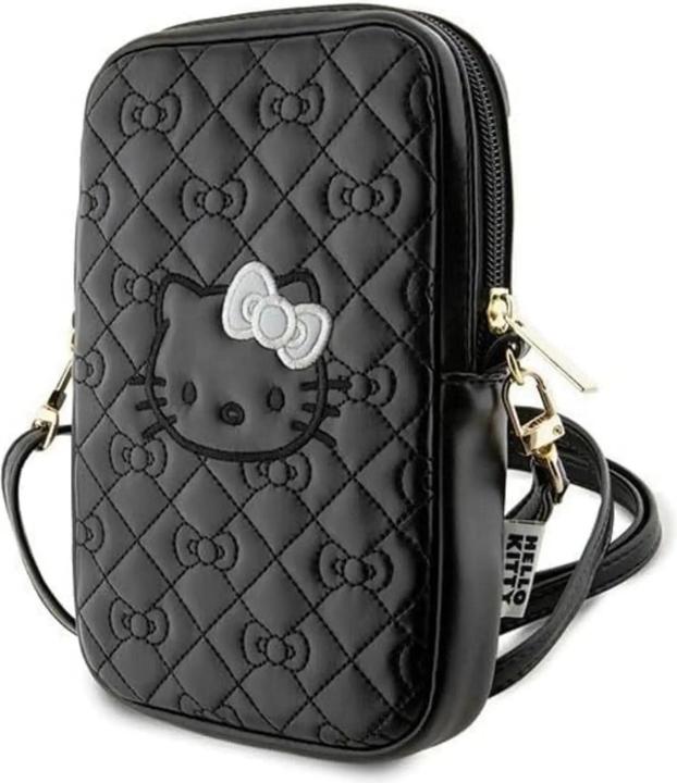 Hello Kitty PU Qulited Leather Crossbody Case - black (Apple iPhone 16)