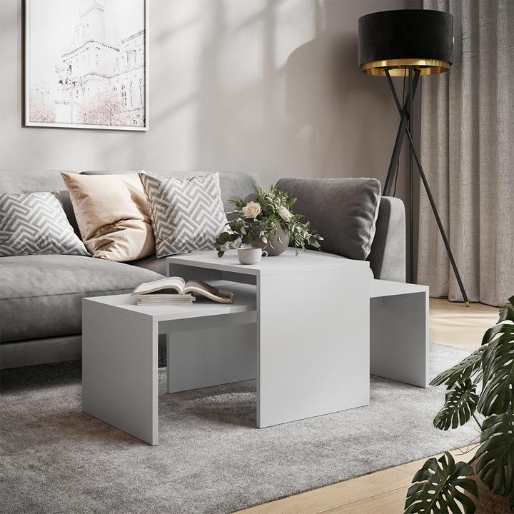 Actual product image Vicco Couchtisch-Set Donat, Weiss, 100 x 48 cm,2 Teile