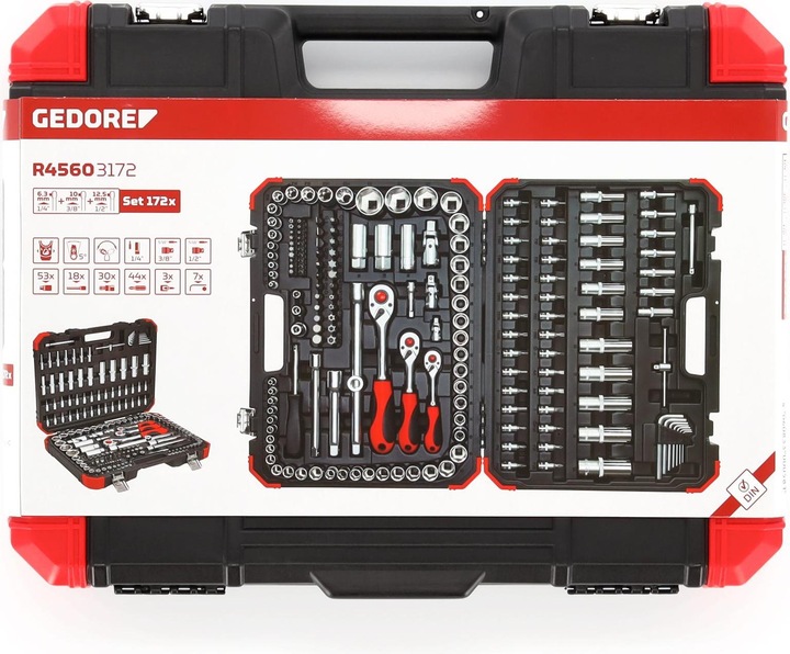 Actual product image Gedore Red red Socket set, 172-piece, With reversible ratchet, ratchets, sockets and bit set (20 mm, 10 mm, 8 mm, 9 mm, 30 mm, 27 mm, 15 mm, 25 mm)