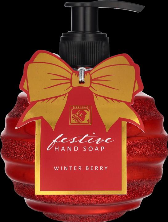 Produktbild Accentra Handseife FESTIVE in Pumpspender mit Glitter, 320ml, Duft: Winter Berry, Farbe: rot, VE 6/24 (Handseife Nachfüllpackung, 320 ml)