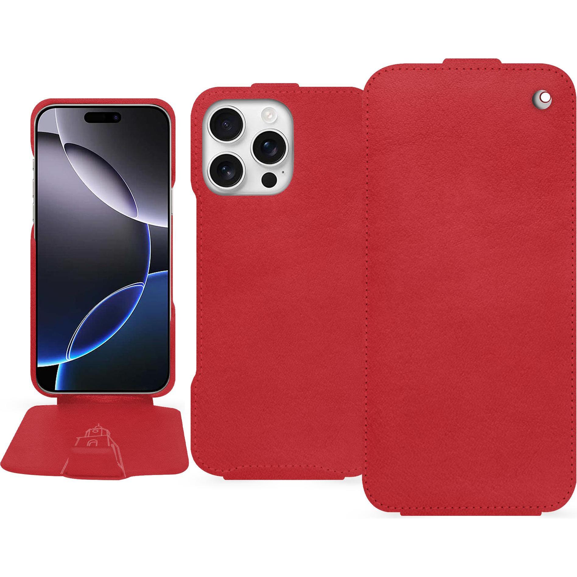 Noreve Lederschutzhülle vertikal (Apple iPhone 16 Pro Max), Smartphone Hülle, Rot