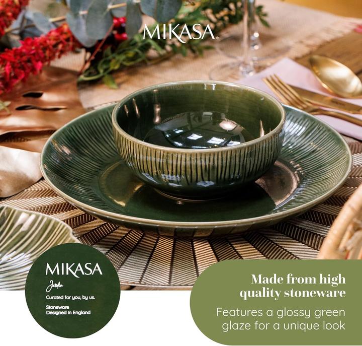 Actual product image Mikasa Jardin 12-Piece Stoneware Dinner Set, Green (12 pcs.)