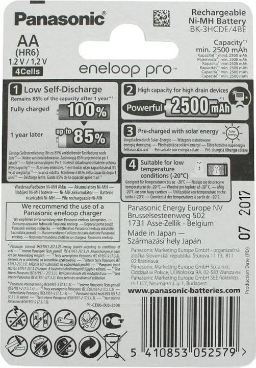 Immagine prodotto Panasonic Eneloop Pro (4 pz., AA, 2500 mAh)