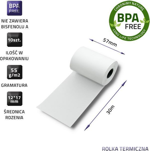 Actual product image Qoltec White - Roll (5.7 cm x 30 m) - 55 g/m² - 10 roll(s) of thermal copy paper
