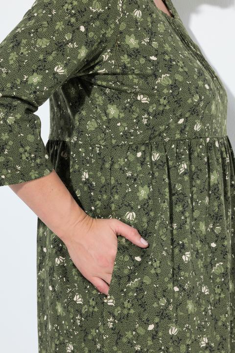 Produktbild Ulla Popken Jersey-Maxikleid, Blüten, A-Linie, Carré-Ausschnitt, 3/4-Arm (60)