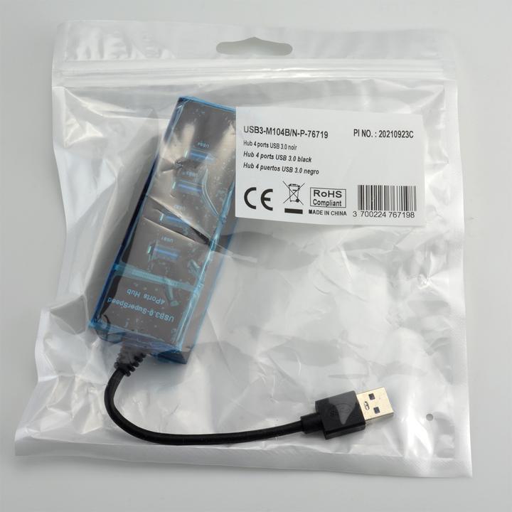 Produktbild MCL 4 PORTS USB 3.0 HUB - BLACK (USB-A, 4 Ports)