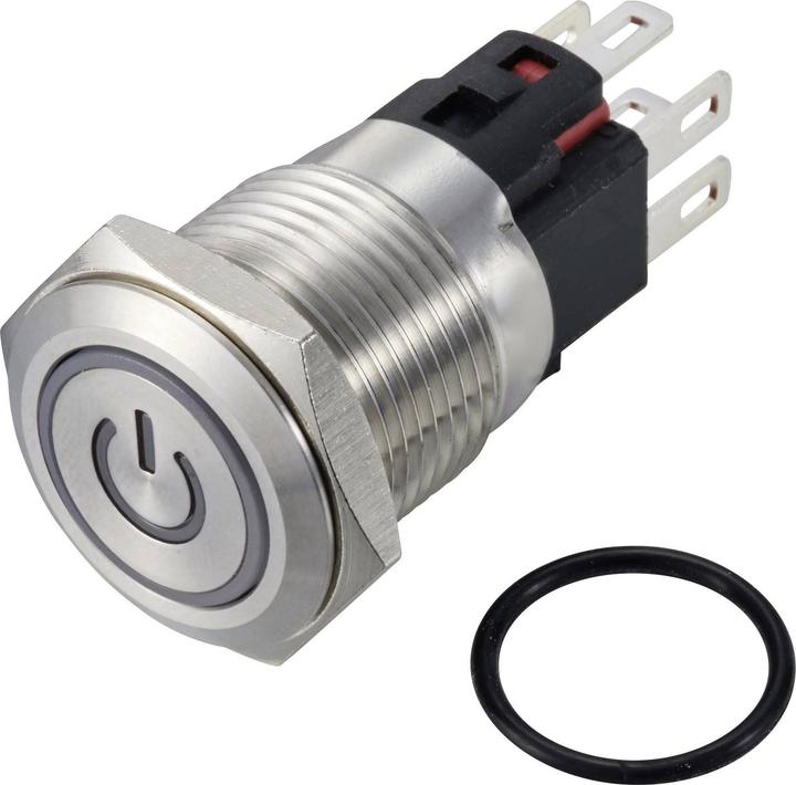 Actual product image Tru Components TC-12647396 Pushbutton 250 V/AC 3 A 1 x Off/(On) IP65 RGB pushbutton