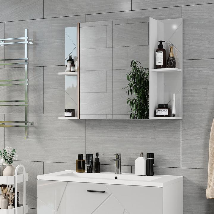 Produktbild Vicco Badspiegelschrank Irma, Weiss/Weiss Hochglanz, 100 x 75 cm mit 2 Türen