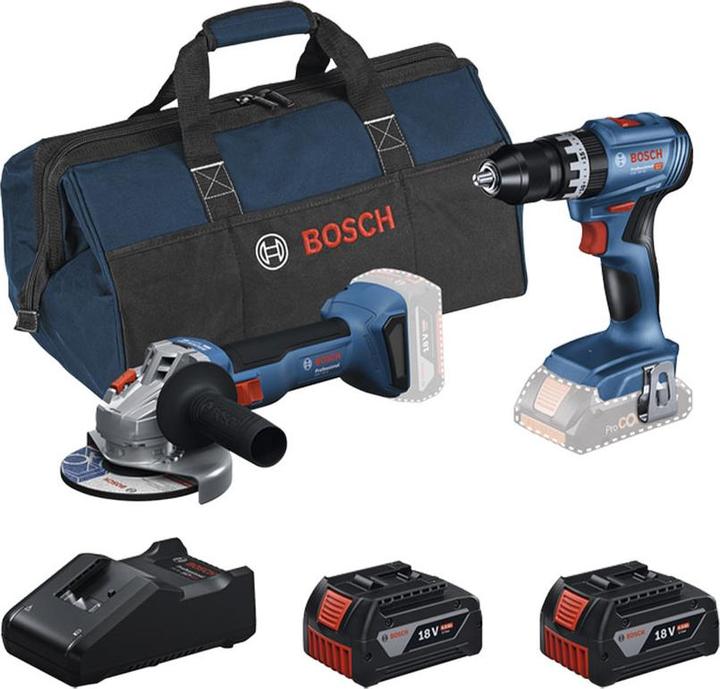 Image du produit Bosch Professional Bosch 2-Tool Set GSB 18V-45 / GWS 18V-8 / 2x Akku 18V 4.0Ah inkl. Tasche