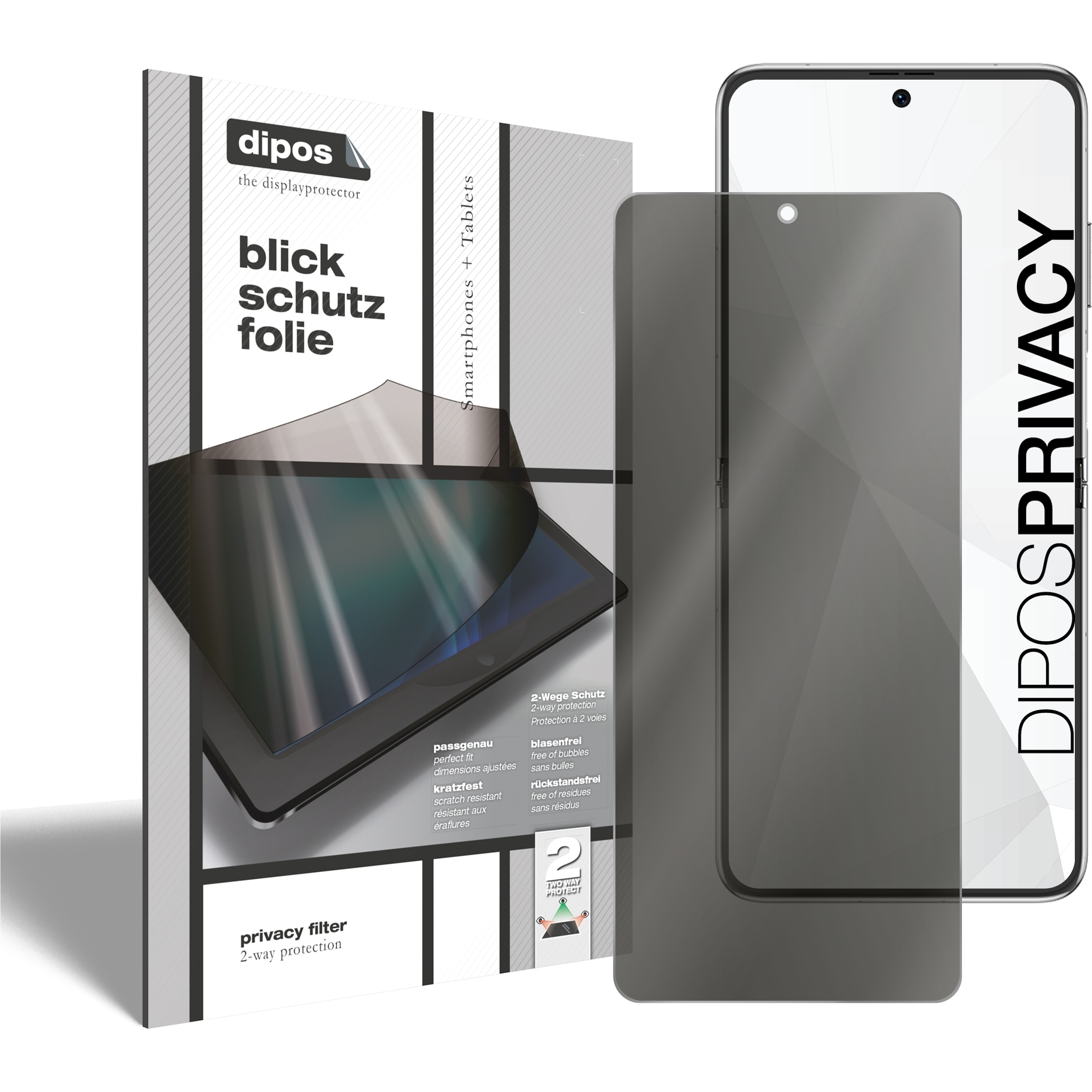 Dipos Blickschutzfolie 2-Way Anti-Shock (2 Stück, Huawei P50 Pocket), Smartphone Schutzfolie, Transparent