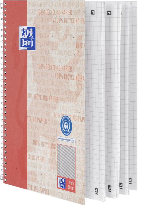 Actual product image Oxford RECYCLING - college notepad squared (A5+, Checked, Soft cover)