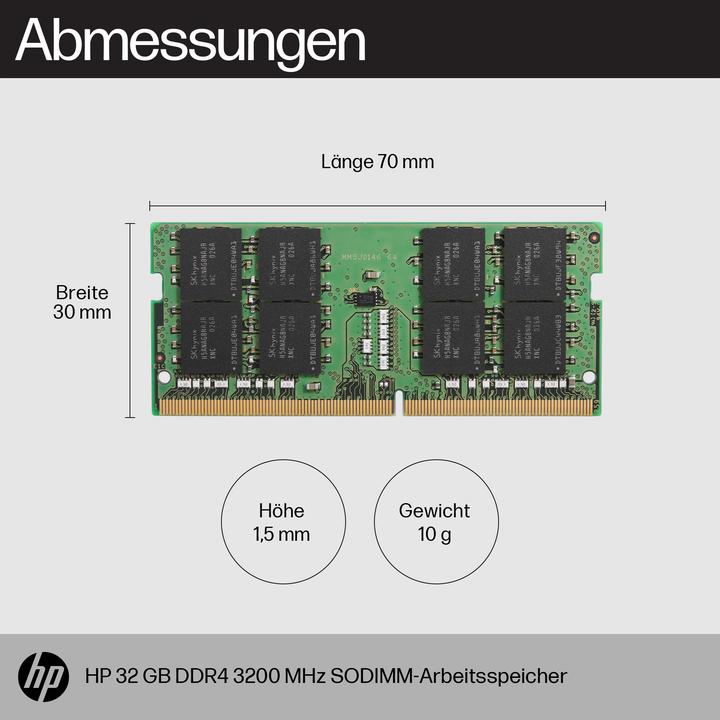 Produktbild HP 8C4Y0AA 32Gb Ddr4-3200 Sodimm Speicher (1 x 32GB, 3200 MHz, DDR4-RAM, SO-DIMM)