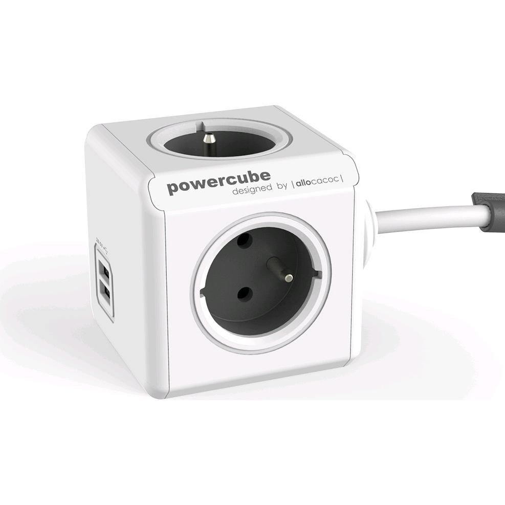 Allocacoc, Steckdosenleiste, PowerCube Extended USB E(FR), Verlängerungskabel 4 AC-Ausgänge (4 x, CEE 7/5, 3 m)