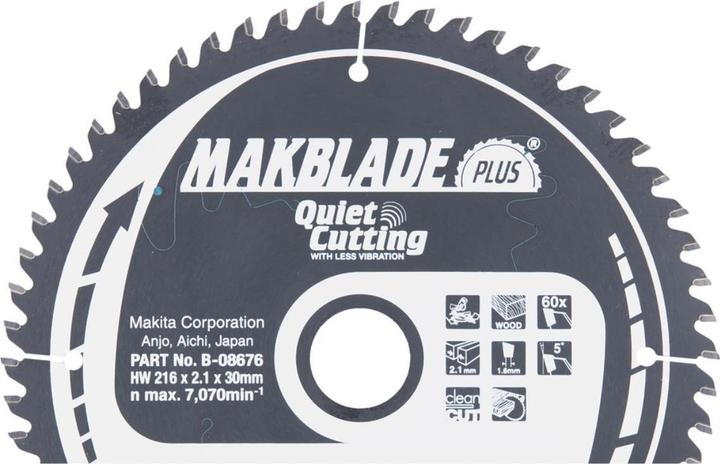 Actual product image Makita B-08676 T.C.T. pjūklas 216X2.1X30mm 5° T60 MAKBLADE PLUS