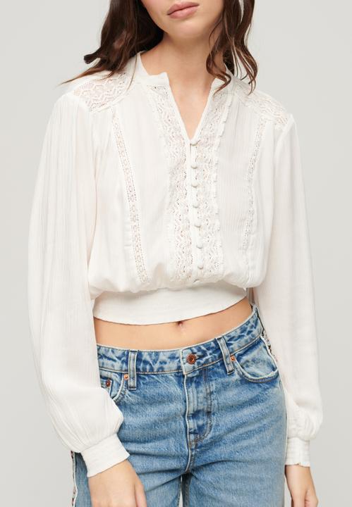 Produktbild Superdry Langärmelige, gesmokte Bluse mit Spitzenbesatz (12XL)