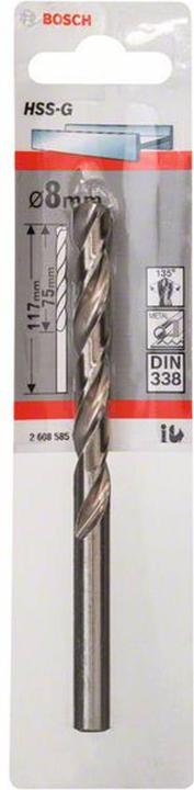 Image du produit Bosch Professional Zubehör Forets à métaux HSS-G, DIN 338, 8 x 75 x 117 mm, lot de 1 (8 mm)