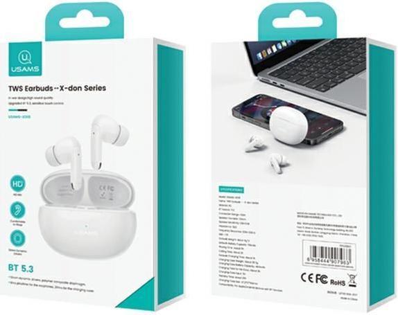 Produktbild Usams Słuchawki Bluetooth 5.3 TWS X-Don Series Dual mic ENC bezprzewodowe biały/white BHUXD02 ( (Digitale Geräuschunterdrückung, 6 h, Kabellos)