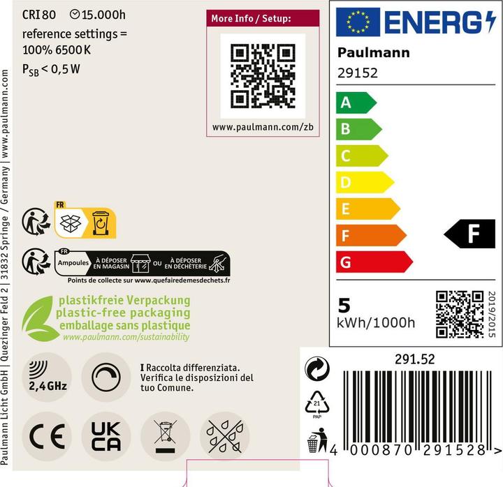 Energy Label Paulmann Candle (E14, 5 W, 470 lm, 1 x, F)