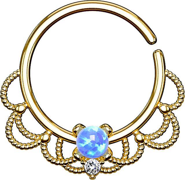 Produktbild Star Piercing Septum Ring 18k vergoldet filigran mit Opal blau (Messing)