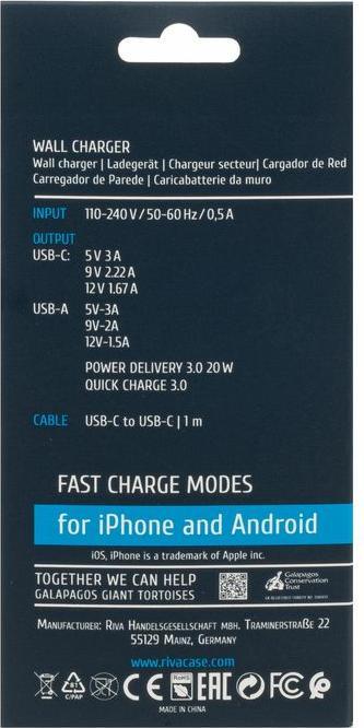 Produktbild Rivacase MOBILE CHARGER WALL/WHITE PS4102 WD4 (20 W, 1 Port)