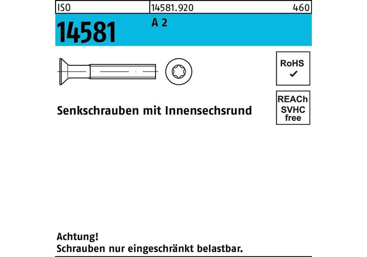 Produktbild Senkschraube ISO 14581 m.Innensechsrund M 3 x 12 T10 A 2 (1000 Schrauben pro Stück)