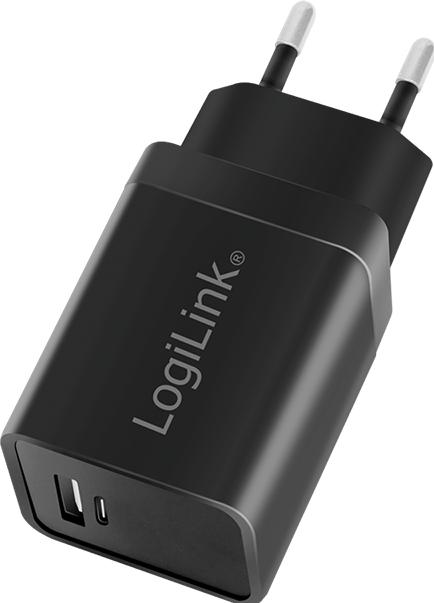 Produktbild LogiLink USB-Ladeadapter-Set, Auto & AC, USB-C/F + USB-A/F, 5 V/15 W, schwarz