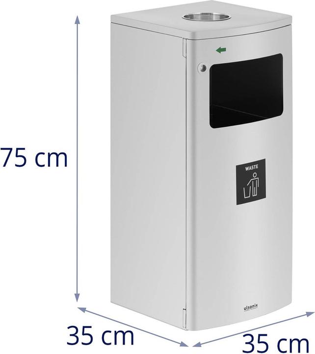 Actual product image Ulsonix Abfalleimer Mülleimer rechteckig mit Aschenbecher Edelstahl / verzinkter Stahl (28.50 l)