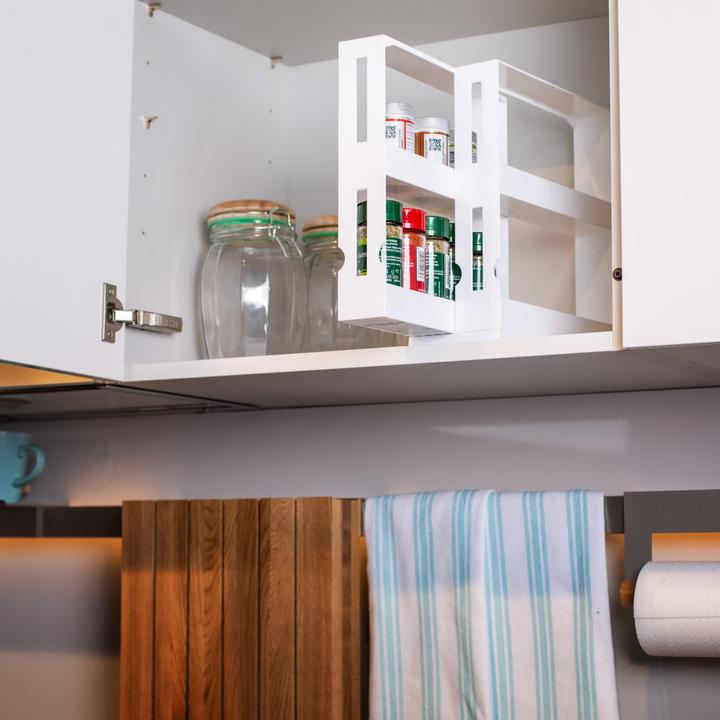 Actual product image UPP Extendable spice rack Medicine rack Shelf with compartments Kitchen organisation system