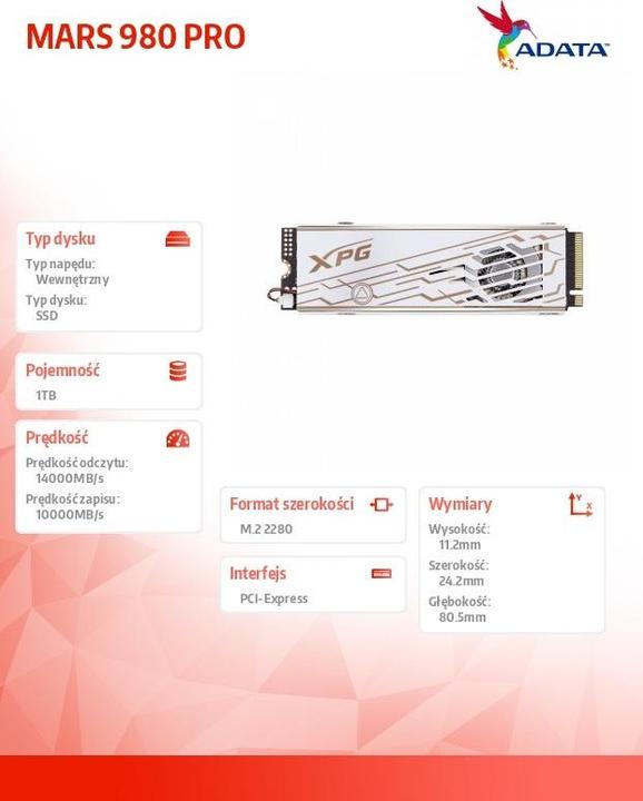 Actual product image Adata XPG MARS 980 Pro (1000 GB, M.2 2280)