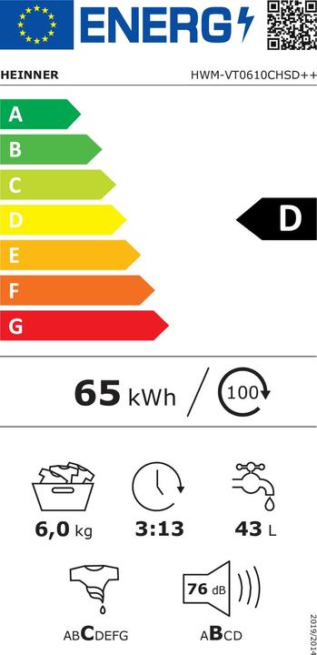 Energie-Label Heinner HWM-VT0610CHSD++ (6 kg, Links)