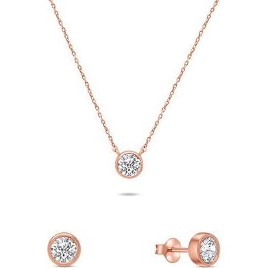 Brilio, Schmuck Set, Modern Bronze Jewelry Set with Zircons SET220R (Earrings, Necklace), Bronze