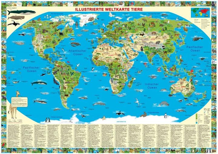 Mappa del mondo illustrata degli animali, mappa poster