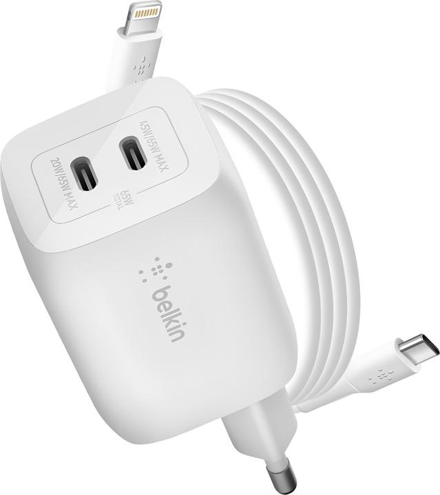 Actual product image Belkin Dual USB-C GaN Ladegerät mit Power Deliver und PPS Technologie inkl. 2 Meter USB-C Kabel (65 W)