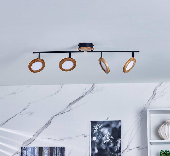 Actual product image Lindby Manel LED spotlight wood 4-light (1180 lm)