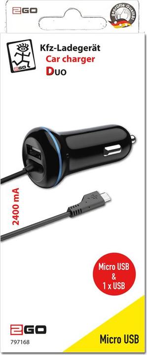 Produktbild ACV USB-Kfz-Ladegerät Micro USB 12V/24V 2,4A, schwarz