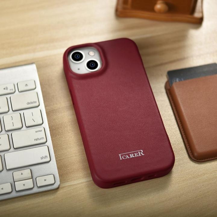Actual product image iCarer CE Premium Leather Folio Case iPhone 14 Plus Magnetic Flip Leather Folio Case MagSafe Red (WM (Apple iPhone 14 Plus)