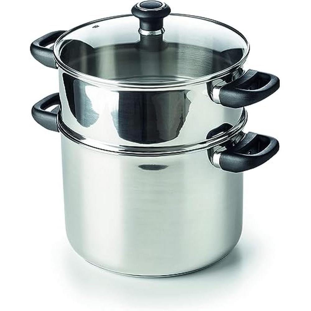 Beka Polo Stainless Steel Couscous Pan with Glass Lid 24cm, Pfanne + Kochtopf, Grau