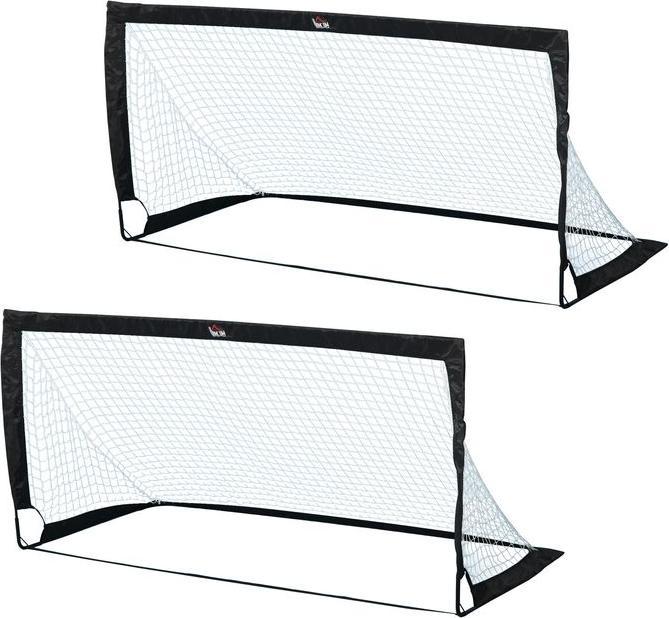 Swisshandel24 Fussballtore, Fussballnetz, 2er Set Minitore, Faltbar, Stahl, Tetrolon, Schwarz, 186 x 90 x 89 cm