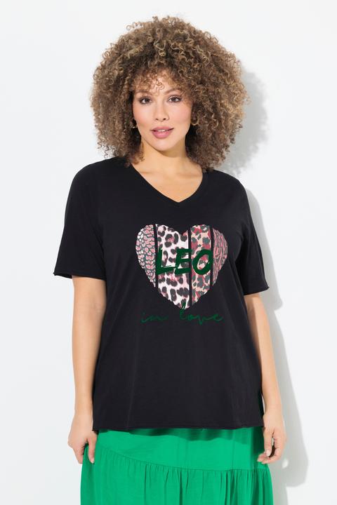 Immagine prodotto Ulla Popken T-shirt classica con cuore leopardato, scollo a V e mezze maniche (46, 48)
