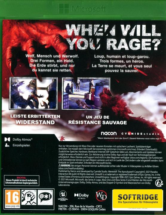 Actual product image Nacon Gaming Werewolf: The Apocalypse - Earthblood (Xbox One X, Xbox Series X, DE, FR)